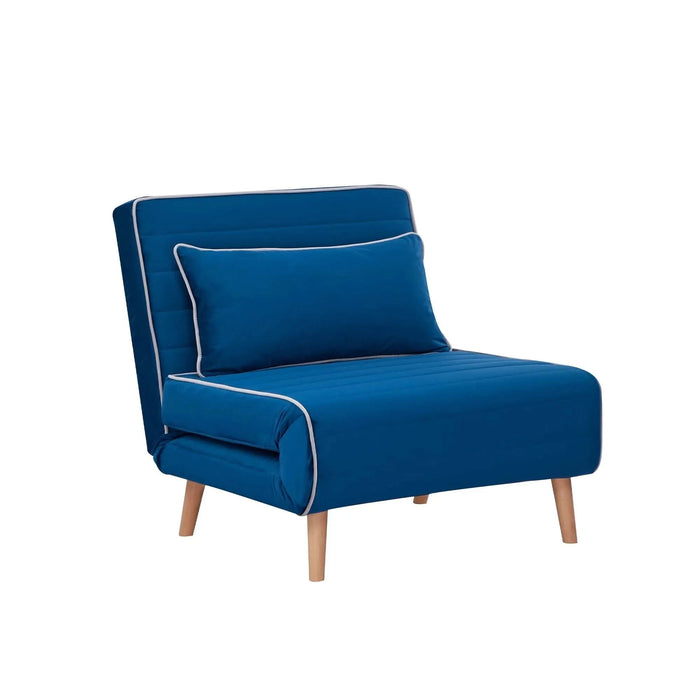 CANON Modern Velvet Foldable Sofa Bed with Piping Design - 3-Position Adjustable Backrest, Converts to Bed in 10 Seconds, Includes Pillow, Blue Space-Saving Sofa Bed for Small Default -DTYStore