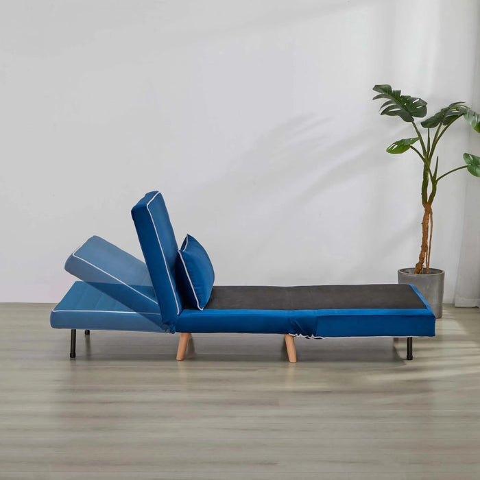 CANON Modern Velvet Foldable Sofa Bed with Piping Design - 3-Position Adjustable Backrest, Converts to Bed in 10 Seconds, Includes Pillow, Blue Space-Saving Sofa Bed for Small Default -DTYStore