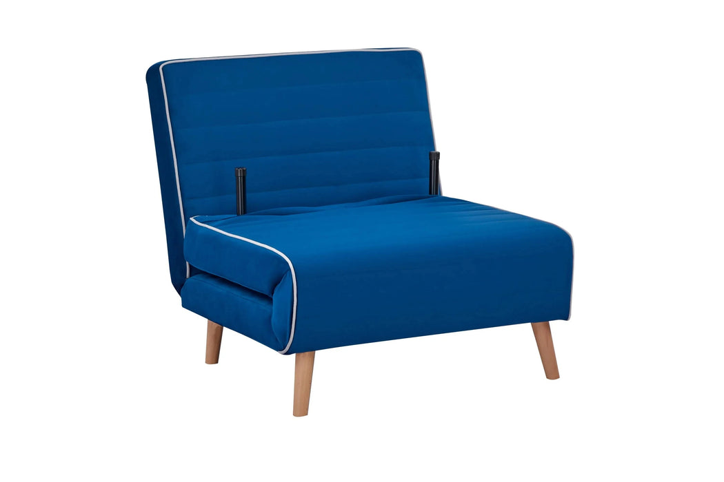 CANON Modern Velvet Foldable Sofa Bed with Piping Design - 3-Position Adjustable Backrest, Converts to Bed in 10 Seconds, Includes Pillow, Blue Space-Saving Sofa Bed for Small Default -DTYStore