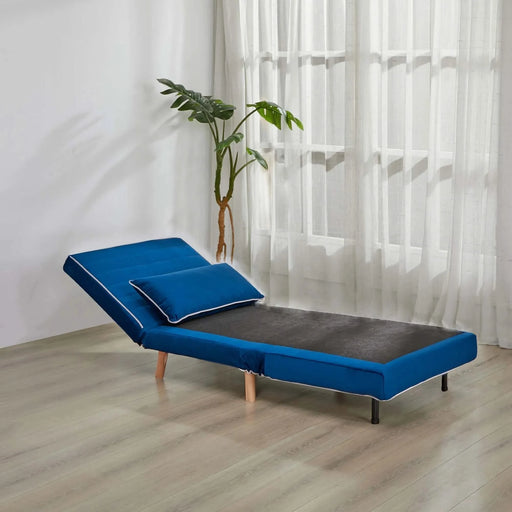 CANON Modern Velvet Foldable Sofa Bed with Piping Design - 3-Position Adjustable Backrest, Converts to Bed in 10 Seconds, Includes Pillow, Blue Space-Saving Sofa Bed for Small Default -DTYStore