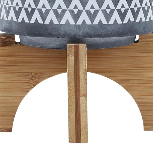CERAMIC 5' AZTEC PLANTER ON WOODEN STAND, GRAY Default -DTYStore