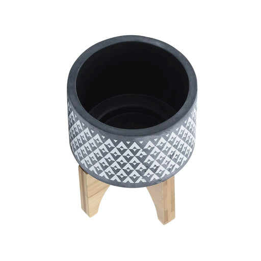 CERAMIC 5' AZTEC PLANTER ON WOODEN STAND, GRAY Default -DTYStore