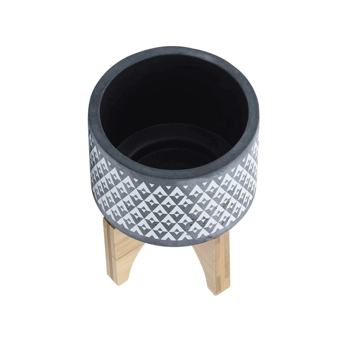 CERAMIC 5' AZTEC PLANTER ON WOODEN STAND, GRAY Default -DTYStore