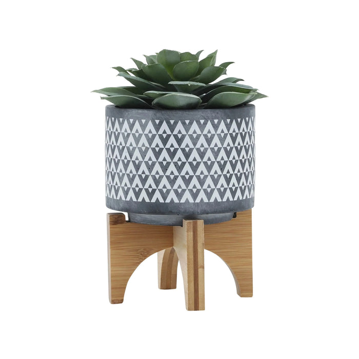 CERAMIC 5' AZTEC PLANTER ON WOODEN STAND, GRAY Default -DTYStore