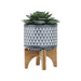 CERAMIC 5' AZTEC PLANTER ON WOODEN STAND, GRAY Default -DTYStore