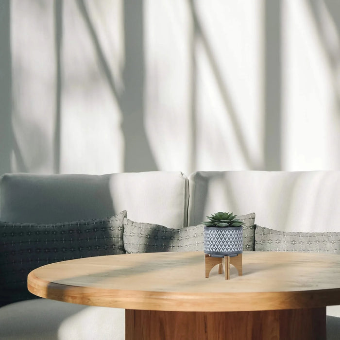 CERAMIC 5' AZTEC PLANTER ON WOODEN STAND, GRAY Default -DTYStore