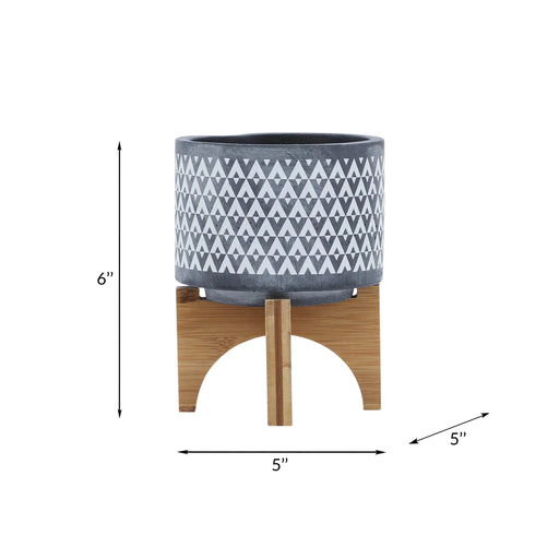 CERAMIC 5' AZTEC PLANTER ON WOODEN STAND, GRAY Default -DTYStore