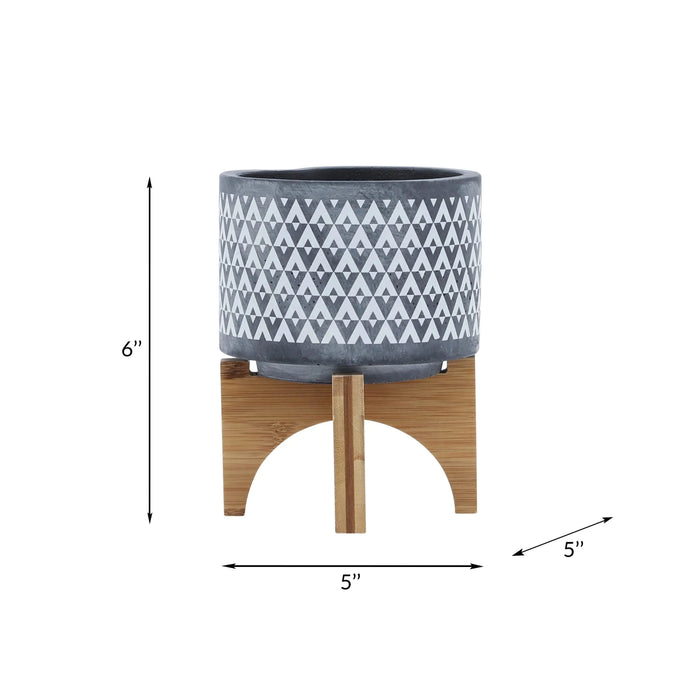 CERAMIC 5' AZTEC PLANTER ON WOODEN STAND, GRAY Default -DTYStore