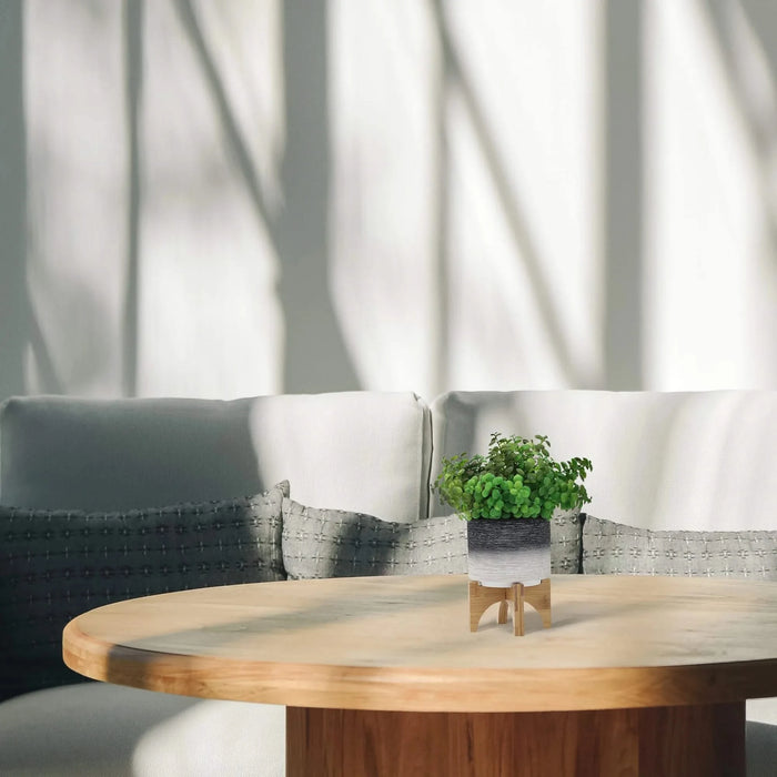 CERAMIC 5' PLANTER ON WOODEN STAND, GRAY Default -DTYStore