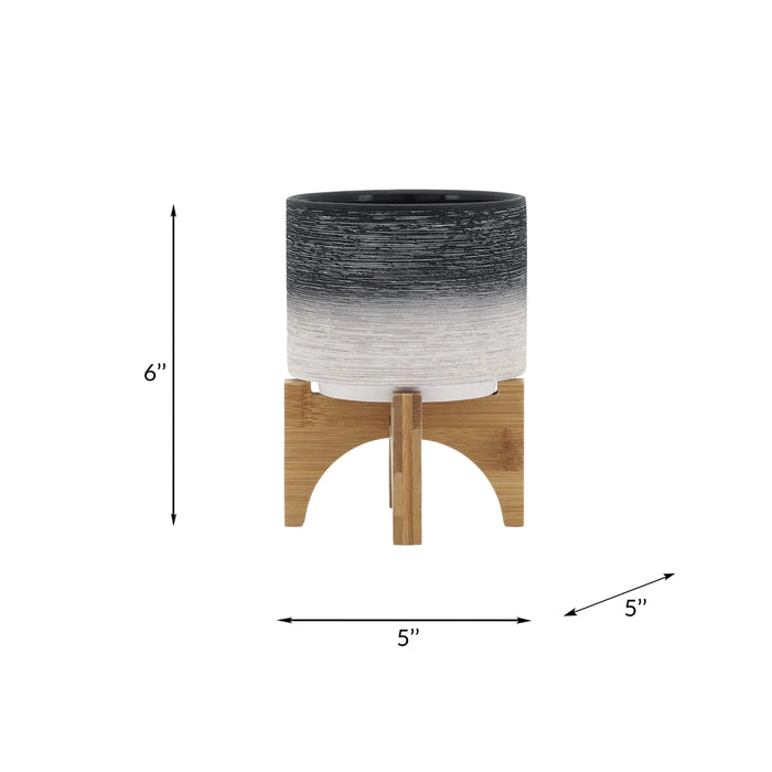 CERAMIC 5' PLANTER ON WOODEN STAND, GRAY Default -DTYStore