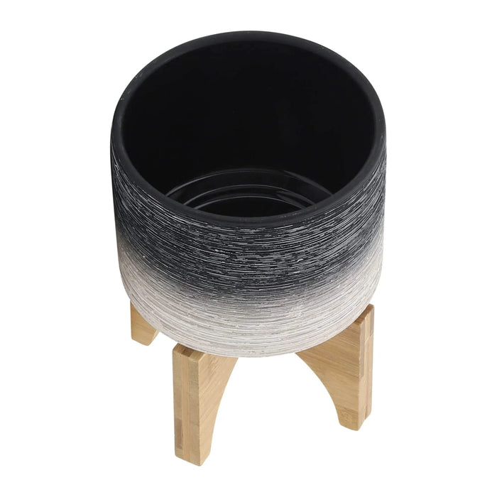 CERAMIC 5' PLANTER ON WOODEN STAND, GRAY Default -DTYStore