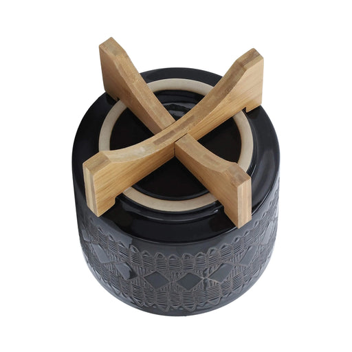 CERAMIC 8' AZTEC PLANTER ON WOODEN STAND, BLACK Default -DTYStore