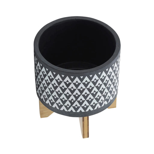 CERAMIC 8' AZTEC PLANTER ON WOODEN STAND, GRAY Default -DTYStore