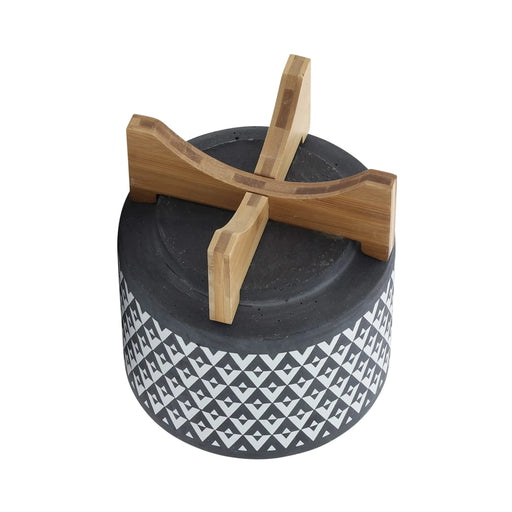 CERAMIC 8' AZTEC PLANTER ON WOODEN STAND, GRAY Default -DTYStore