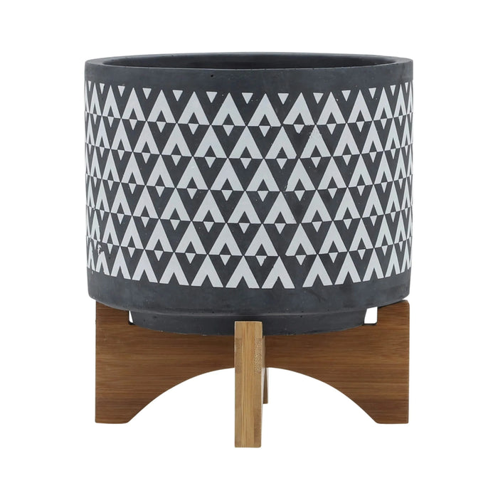 CERAMIC 8' AZTEC PLANTER ON WOODEN STAND, GRAY Default -DTYStore