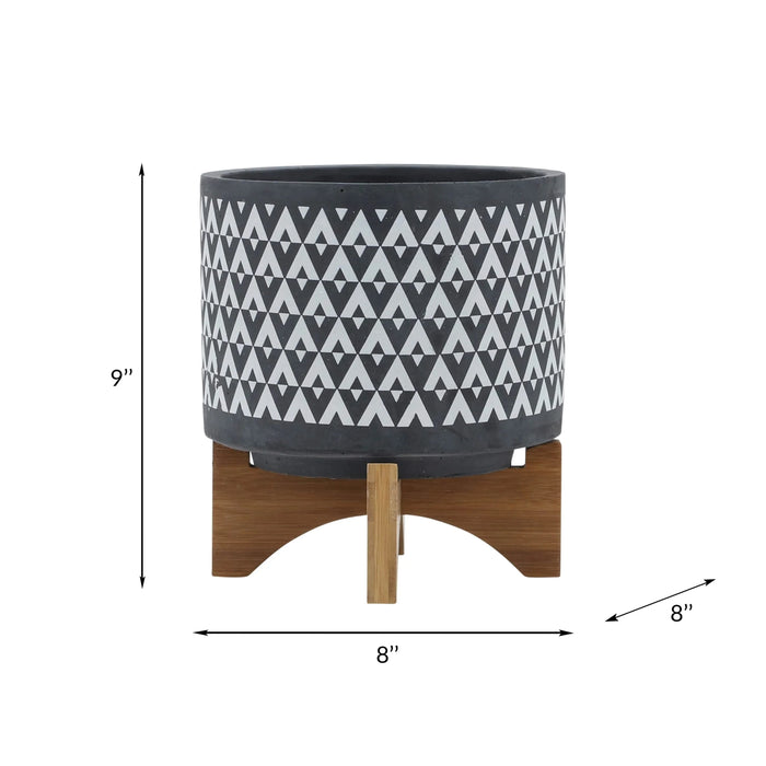 CERAMIC 8' AZTEC PLANTER ON WOODEN STAND, GRAY Default -DTYStore
