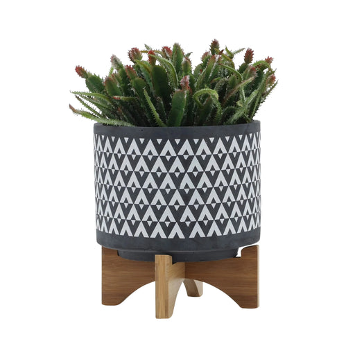CERAMIC 8' AZTEC PLANTER ON WOODEN STAND, GRAY Default -DTYStore