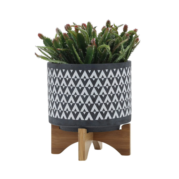 CERAMIC 8' AZTEC PLANTER ON WOODEN STAND, GRAY Default -DTYStore