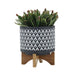CERAMIC 8' AZTEC PLANTER ON WOODEN STAND, GRAY Default -DTYStore