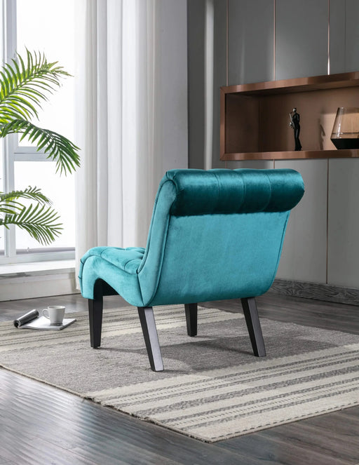 COOLMORE Modern Velvet Armless Accent Living Room Chair, Upholstered Button Comfortable Teal -DTYStore