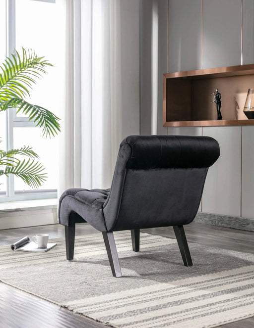 COOLMORE Modern Velvet Armless Accent Living Room Chair, Upholstered Button Comfortable Black -DTYStore