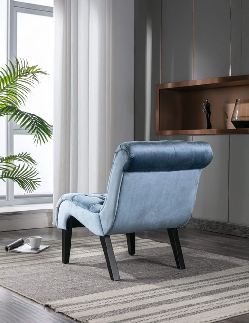 COOLMORE Modern Velvet Armless Accent Living Room Chair, Upholstered Button Comfortable Light Blue -DTYStore