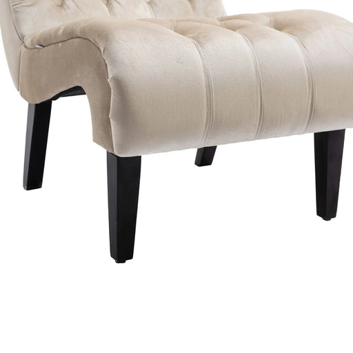 COOLMORE Modern Velvet Armless Accent Living Room Chair, Upholstered Button Comfortable Beige -DTYStore