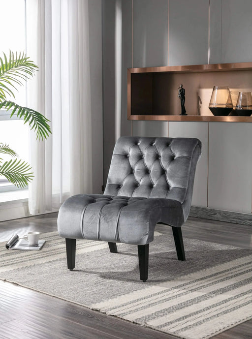 COOLMORE Modern Velvet Armless Accent Living Room Chair, Upholstered Button Comfortable Silver -DTYStore