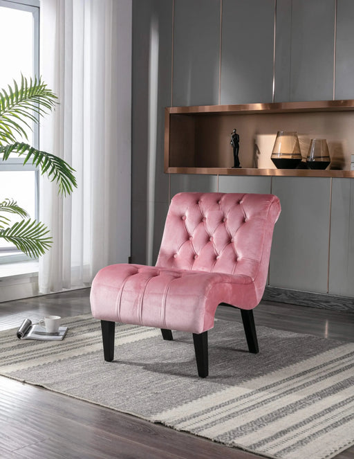 COOLMORE Modern Velvet Armless Accent Living Room Chair, Upholstered Button Comfortable Pink -DTYStore
