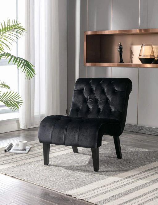 COOLMORE Modern Velvet Armless Accent Living Room Chair, Upholstered Button Comfortable Black -DTYStore