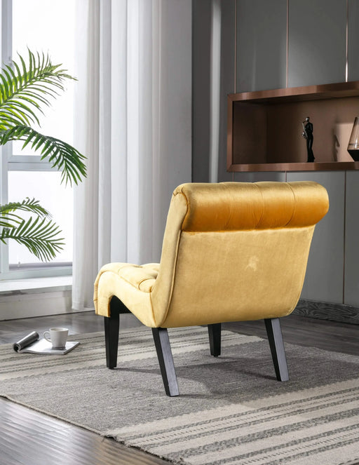 COOLMORE Modern Velvet Armless Accent Living Room Chair, Upholstered Button Comfortable Mustard -DTYStore