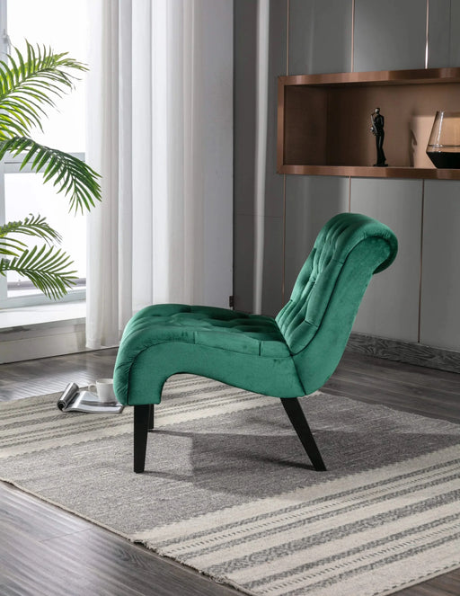 COOLMORE Modern Velvet Armless Accent Living Room Chair, Upholstered Button Comfortable Green -DTYStore
