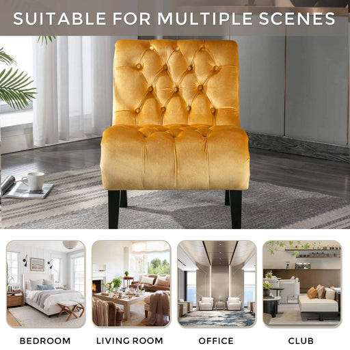 COOLMORE Modern Velvet Armless Accent Living Room Chair, Upholstered Button Comfortable Mustard -DTYStore