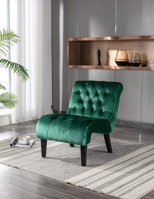 COOLMORE Modern Velvet Armless Accent Living Room Chair, Upholstered Button Comfortable Green -DTYStore