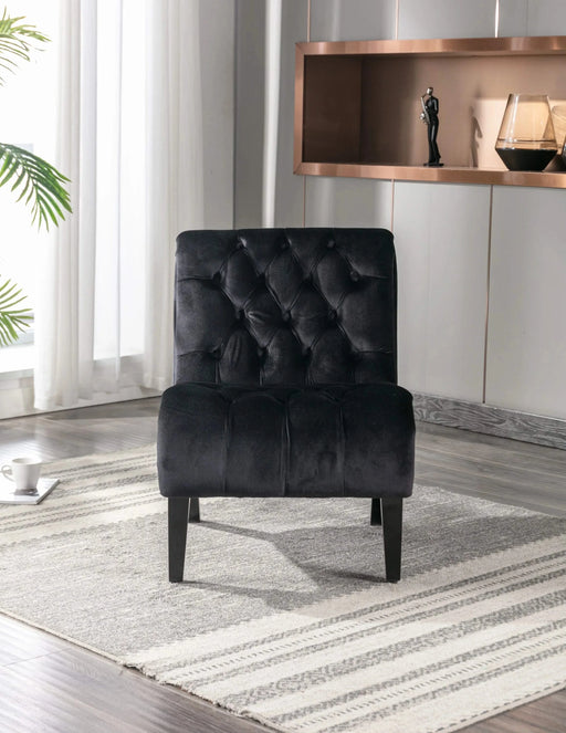 COOLMORE Modern Velvet Armless Accent Living Room Chair, Upholstered Button Comfortable Black -DTYStore