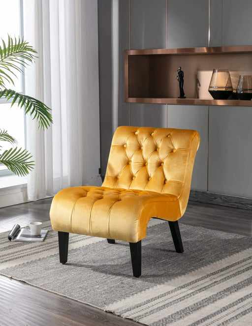 COOLMORE Modern Velvet Armless Accent Living Room Chair, Upholstered Button Comfortable Mustard -DTYStore