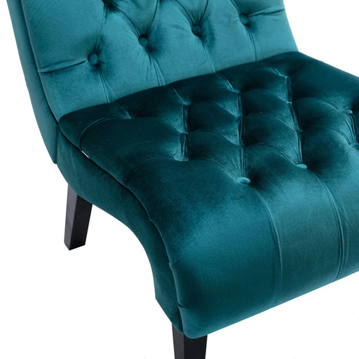 COOLMORE Modern Velvet Armless Accent Living Room Chair, Upholstered Button Comfortable Teal -DTYStore