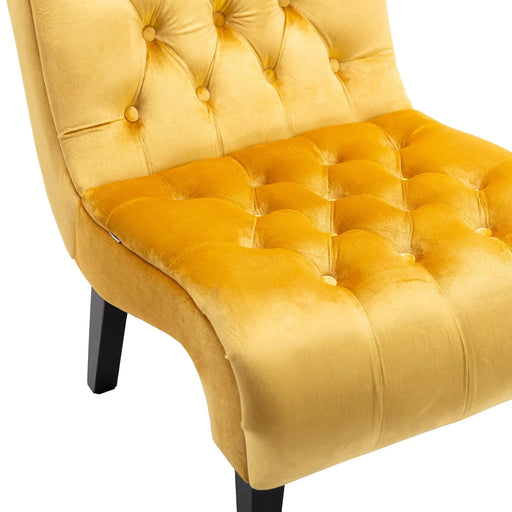 COOLMORE Modern Velvet Armless Accent Living Room Chair, Upholstered Button Comfortable Mustard -DTYStore