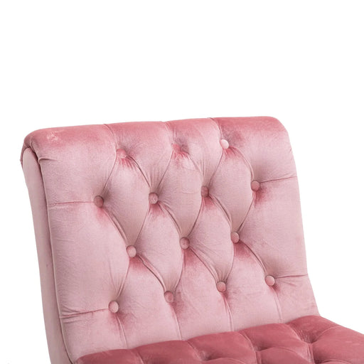 COOLMORE Modern Velvet Armless Accent Living Room Chair, Upholstered Button Comfortable Pink -DTYStore