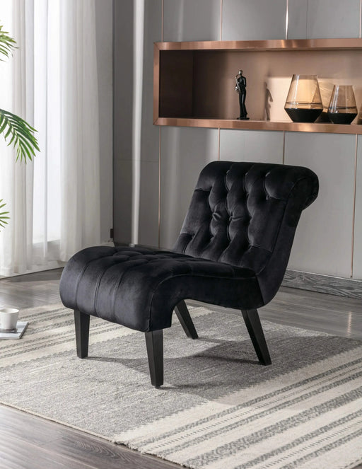 COOLMORE Modern Velvet Armless Accent Living Room Chair, Upholstered Button Comfortable Black -DTYStore