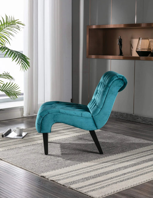 COOLMORE Modern Velvet Armless Accent Living Room Chair, Upholstered Button Comfortable Teal -DTYStore