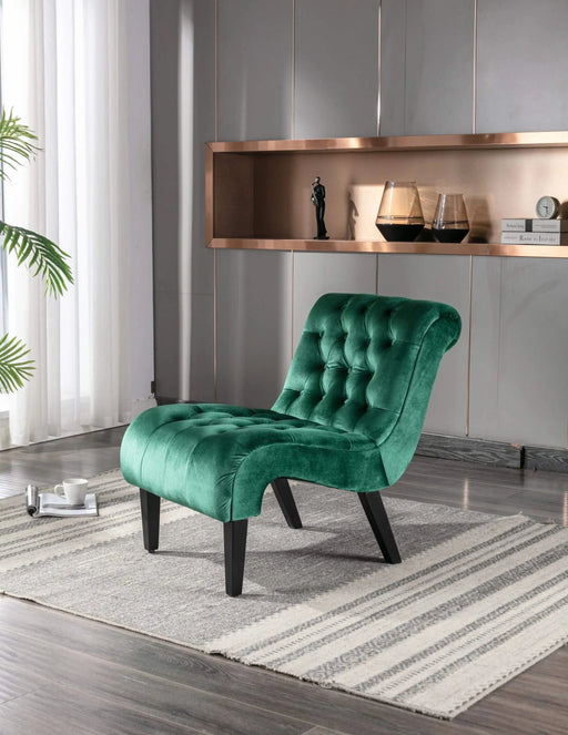 COOLMORE Modern Velvet Armless Accent Living Room Chair, Upholstered Button Comfortable Green -DTYStore