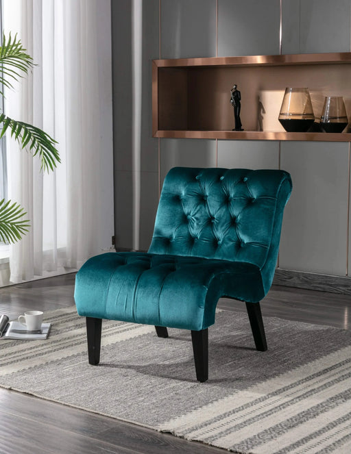 COOLMORE Modern Velvet Armless Accent Living Room Chair, Upholstered Button Comfortable Teal -DTYStore