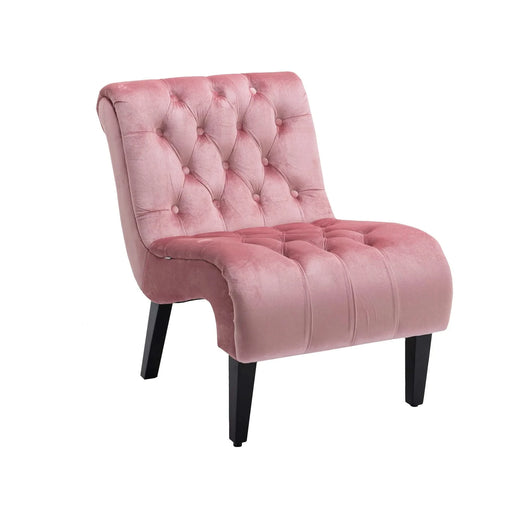 COOLMORE Modern Velvet Armless Accent Living Room Chair, Upholstered Button Comfortable Pink -DTYStore
