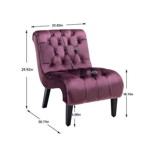 COOLMORE Modern Velvet Armless Accent Living Room Chair, Upholstered Button Comfortable Purple -DTYStore