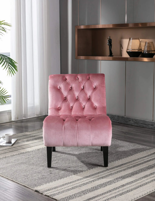 COOLMORE Modern Velvet Armless Accent Living Room Chair, Upholstered Button Comfortable Pink -DTYStore