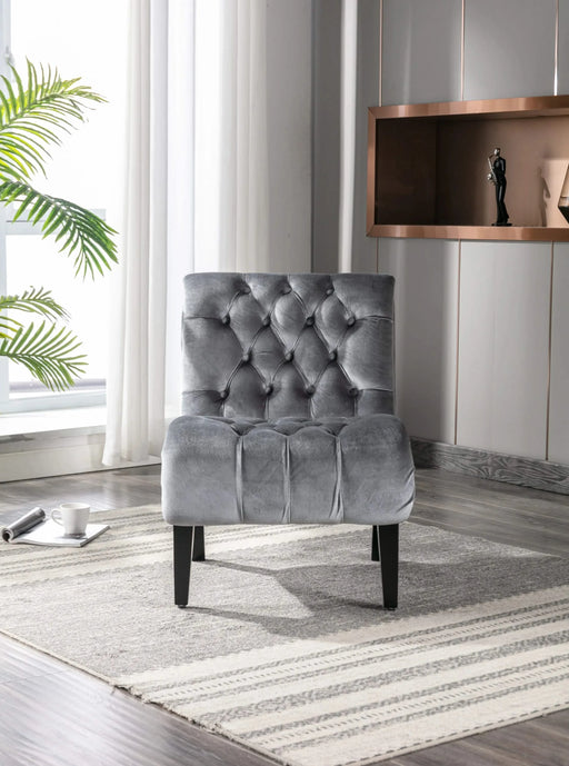 COOLMORE Modern Velvet Armless Accent Living Room Chair, Upholstered Button Comfortable Silver -DTYStore
