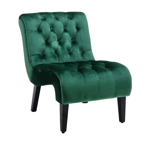COOLMORE Modern Velvet Armless Accent Living Room Chair, Upholstered Button Comfortable Green -DTYStore