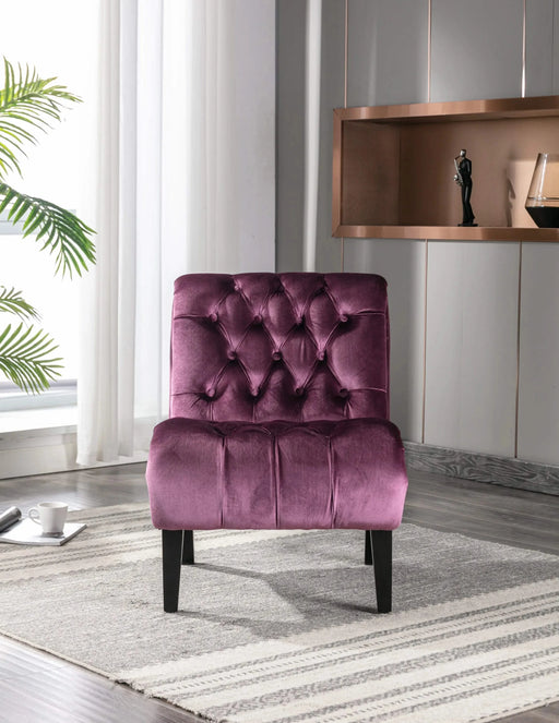 COOLMORE Modern Velvet Armless Accent Living Room Chair, Upholstered Button Comfortable Purple -DTYStore