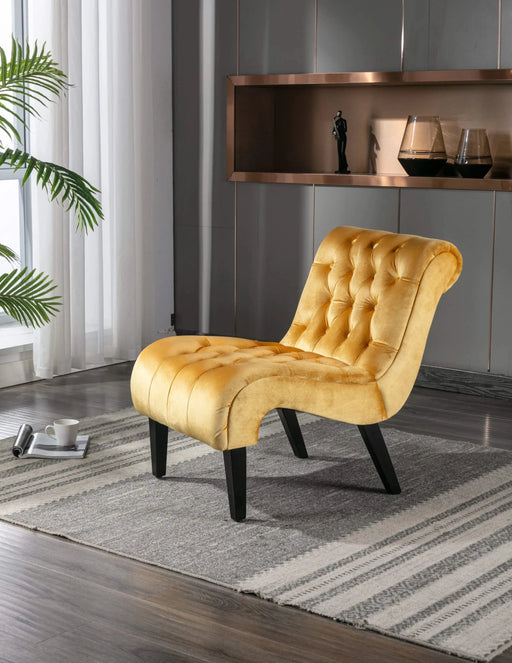 COOLMORE Modern Velvet Armless Accent Living Room Chair, Upholstered Button Comfortable Mustard -DTYStore